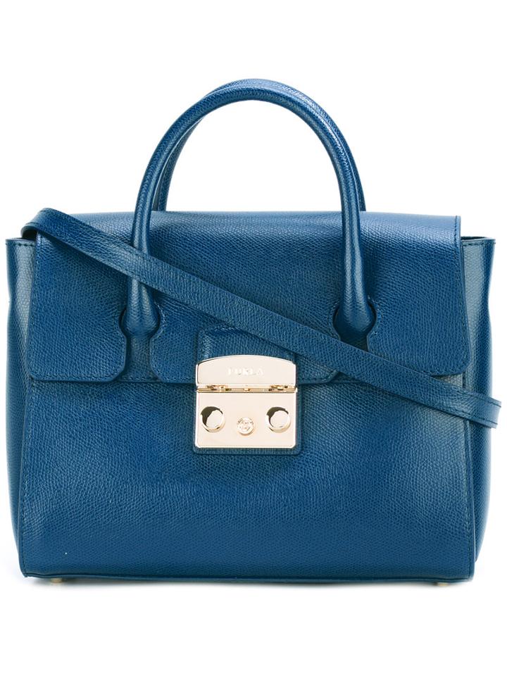 Furla - Detachable Strap Fold-over Tote - Women - Leather - One Size, Women's, Blue, Leather