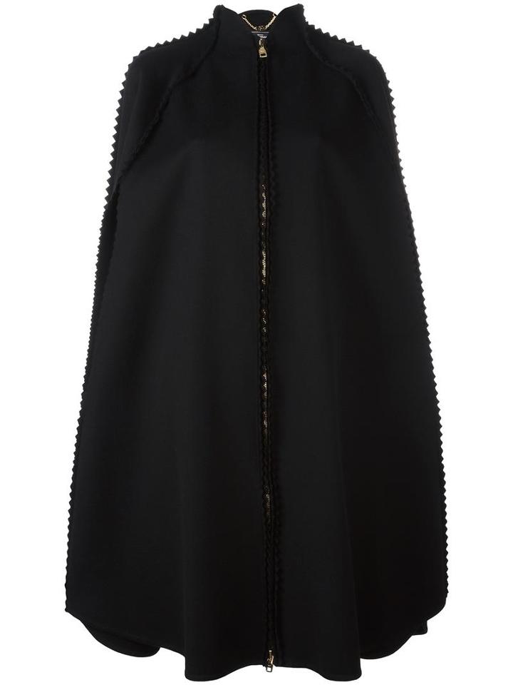 Salvatore Ferragamo Jagged Trim Cape Coat, Women's, Size: Small, Black, Virgin Wool/cashmere