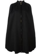 Salvatore Ferragamo Jagged Trim Cape Coat, Women's, Size: Small, Black, Virgin Wool/cashmere