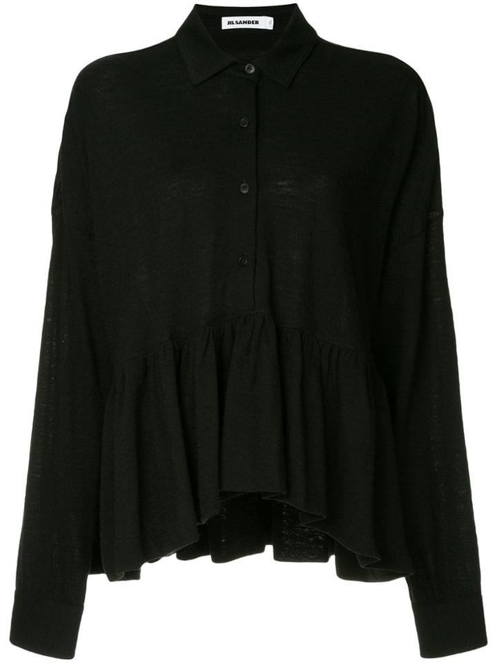 Jil Sander Asymmetric Ruffle Shirt - Black
