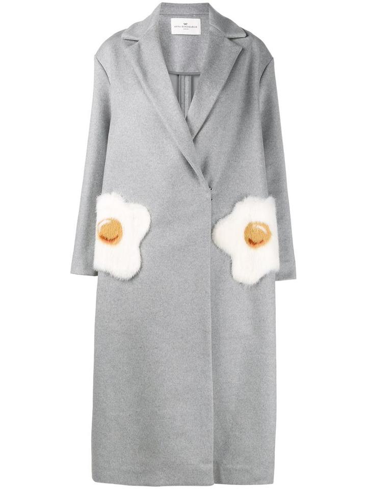 Anya Hindmarch Egg Pocket Coat, Women's, Size: Xs/s, Grey, Mink Fur/viscose/virgin Wool/polyamide