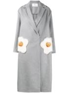 Anya Hindmarch Egg Pocket Coat, Women's, Size: Xs/s, Grey, Mink Fur/viscose/virgin Wool/polyamide
