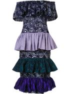 Maki Oh Tiered Adire Off-shoulder Dress - Black