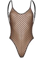 Agent Provocateur Tamsyn Mesh Overlay High Waisted Swimsuit - Brown