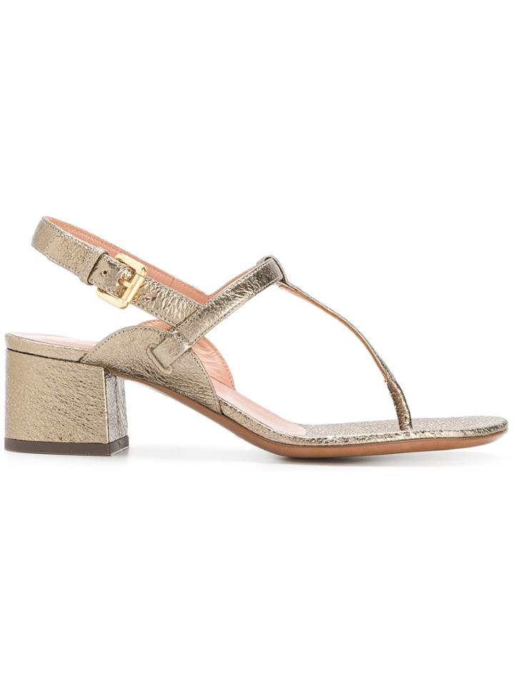 L'autre Chose Low Block Heel T-bar Sandals - Metallic