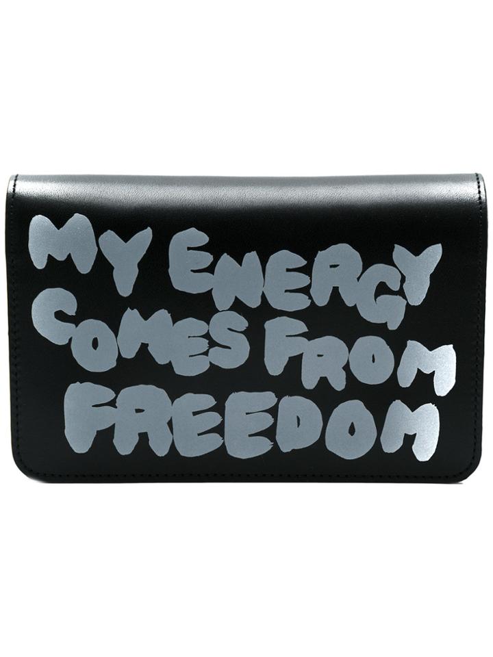 Comme Des Garçons Wallet Slogan Print Flap Wallet - Black