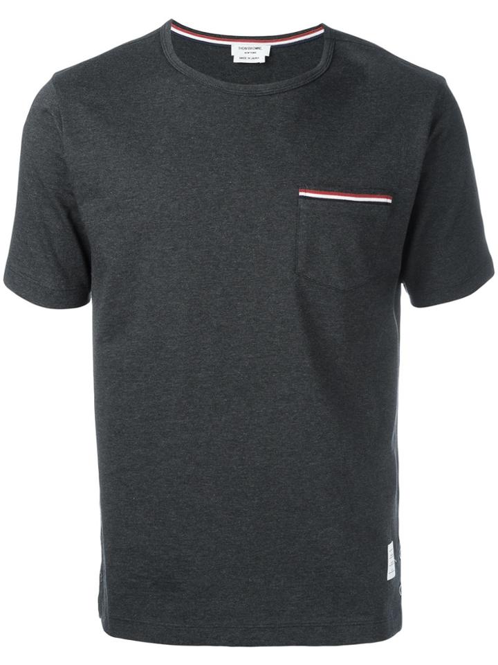 Thom Browne Short Sleeve T-shirt With Chest Pocket In Charcoal Jersey