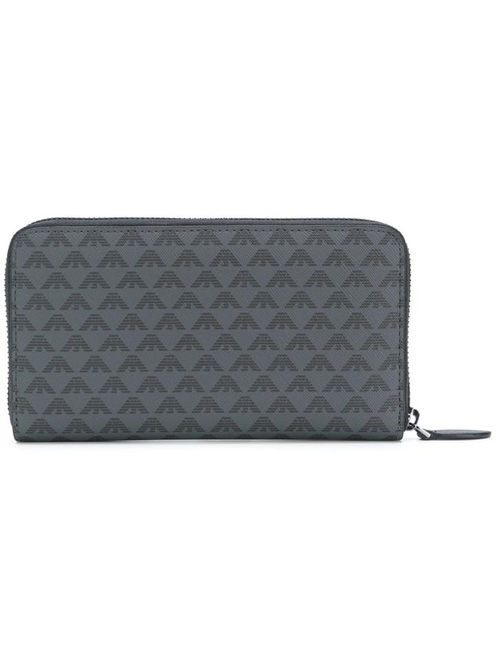 Emporio Armani Logo Printed Zip Around Wallet - Grey