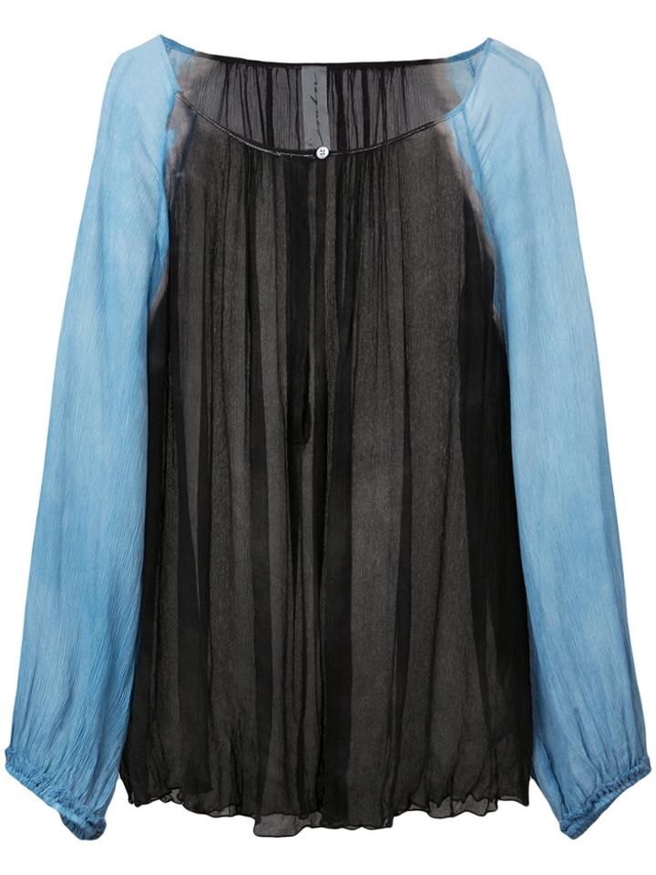 Raquel Allegra Contrast Sleeve Sheer Blouse - Blue