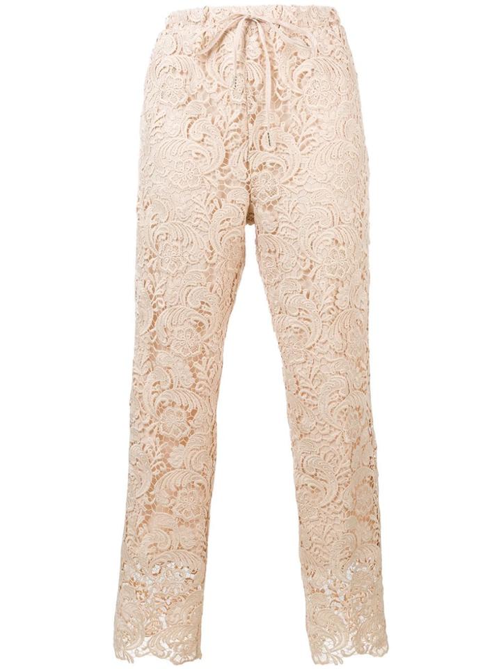 Twin-set Floral Crochet Trousers - Neutrals