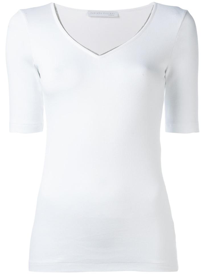 Fabiana Filippi - V Neck Sweatshirt - Women - Cotton/spandex/elastane - 42, White, Cotton/spandex/elastane