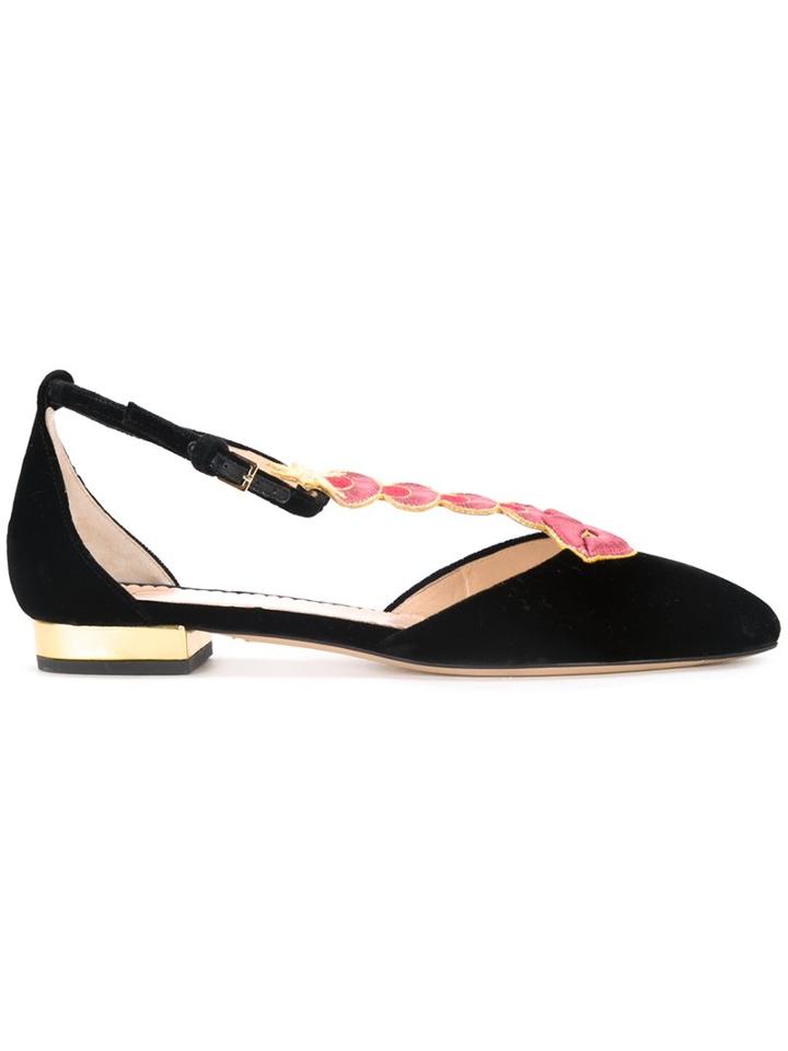 Charlotte Olympia Lip Embroidered T-bar Flats