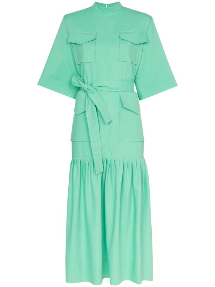 George Keburia Pocket Detail Cotton Midi Dress - Green