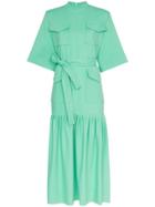George Keburia Pocket Detail Cotton Midi Dress - Green