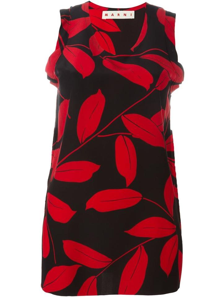 Marni Leaf Print Top, Women's, Size: 44, Black, Silk