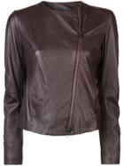 Vince Collarless Leather Jacket - Brown
