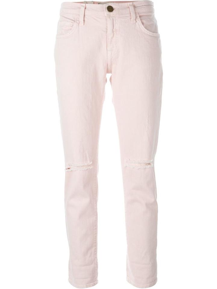 Current/elliott Distressed Cropped Jeans, Women's, Size: 25, Pink/purple, Cotton/spandex/elastane