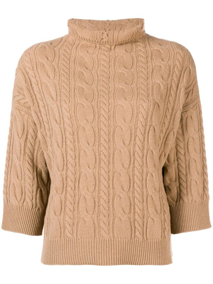 Max Mara Cable-knit Funnel Neck Sweater - Brown