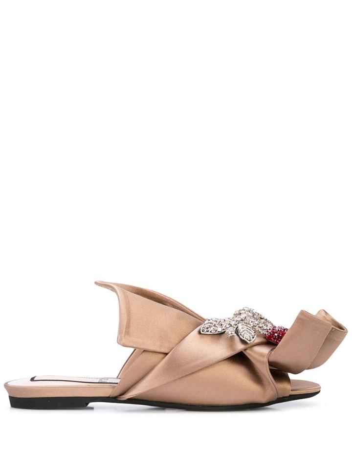 Nº21 Crystal Cherry Slide Mules - Brown