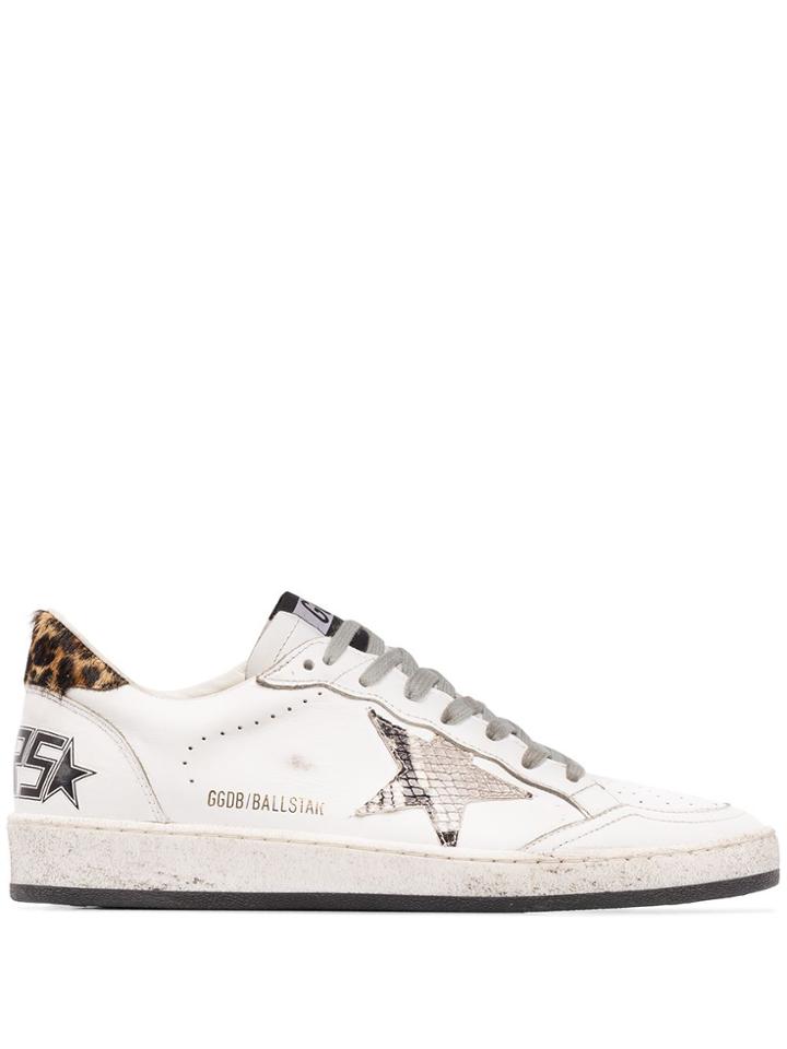Golden Goose Ball Star Leopard And Snake-print Sneakers - White