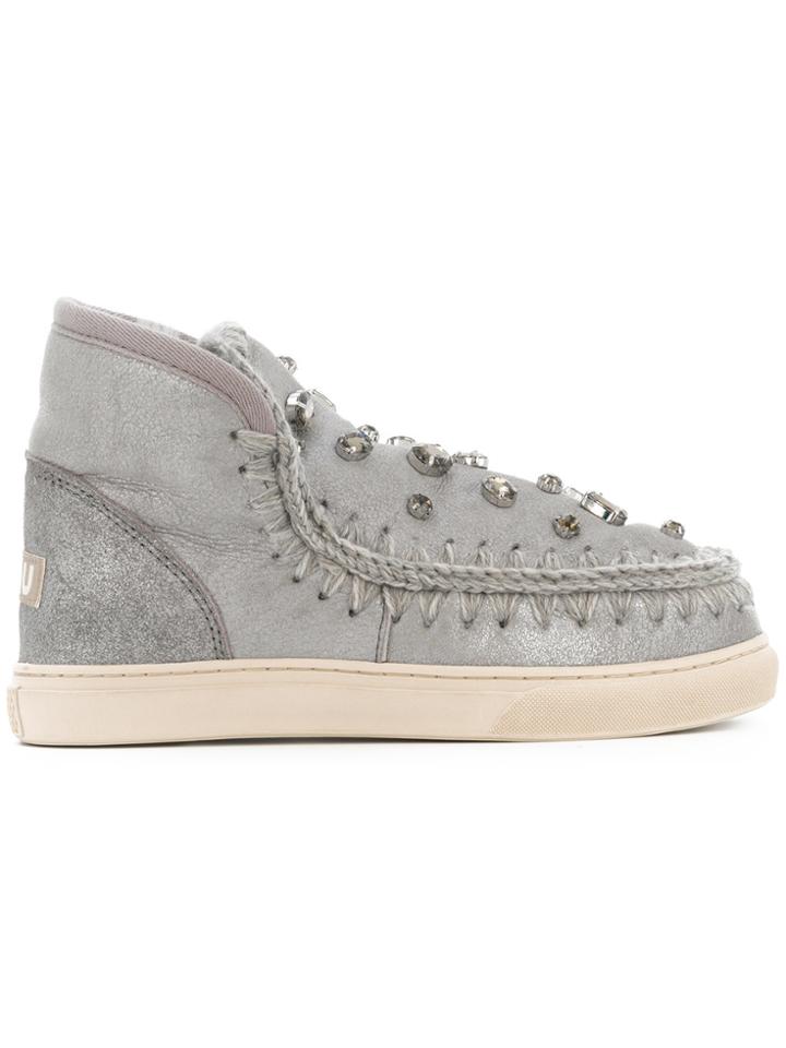 Mou Jewel Studded Boots - Grey