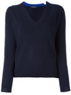 Twin-set V-neck Pullover, Women's, Size: Xxl, Blue, Polyester/cashmere