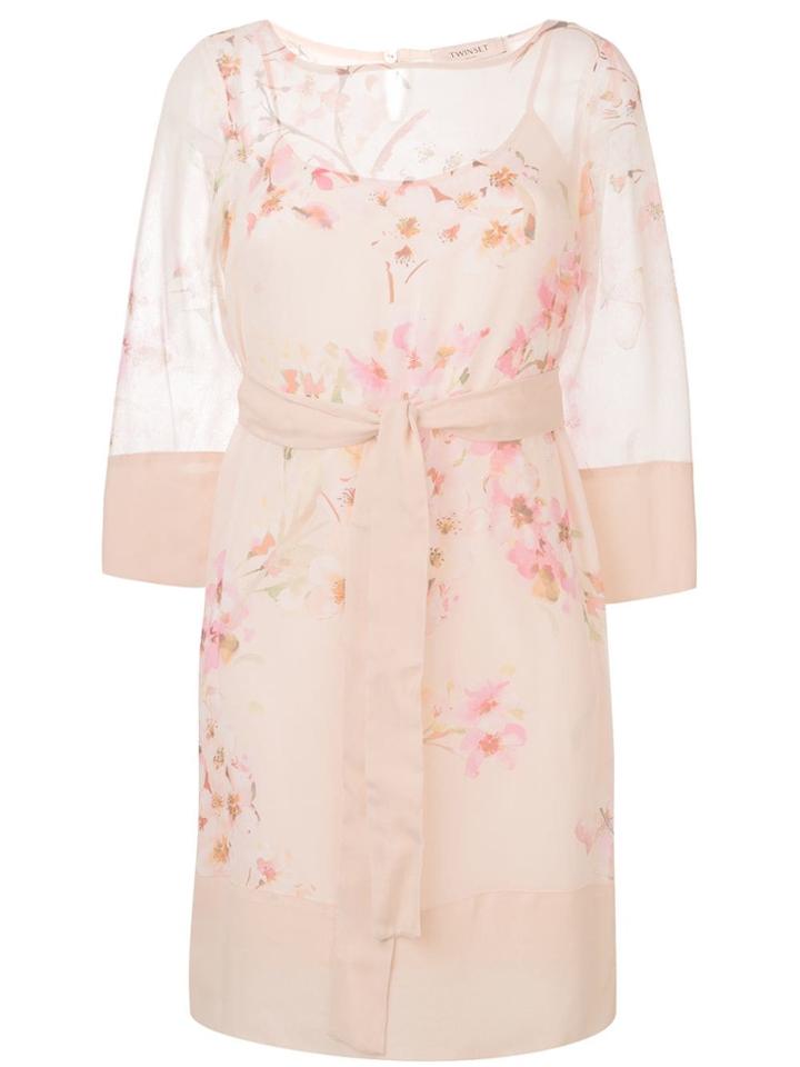 Twin-set Blossom Print Shift Dress - Neutrals