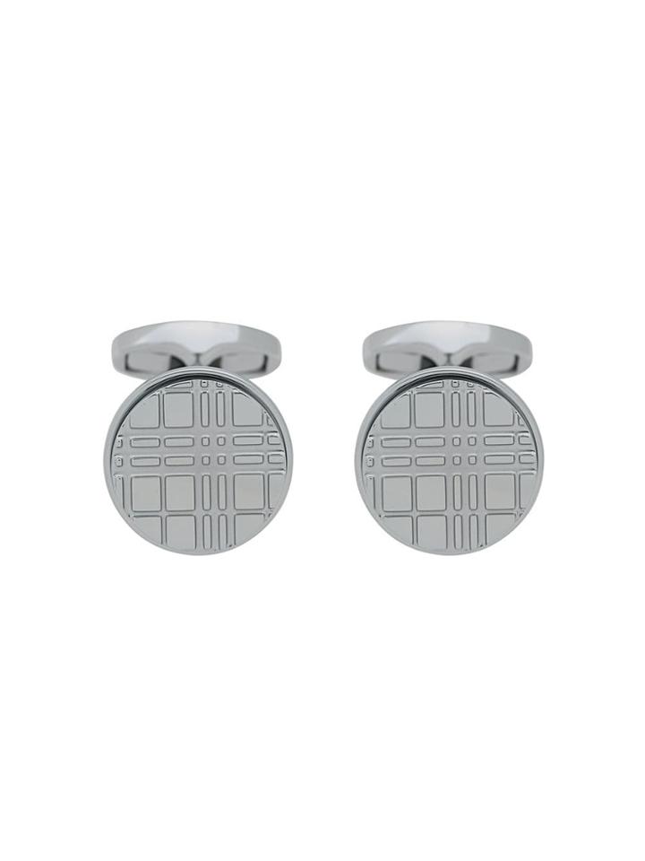 Burberry Check-engraved Round Cufflinks - Silver