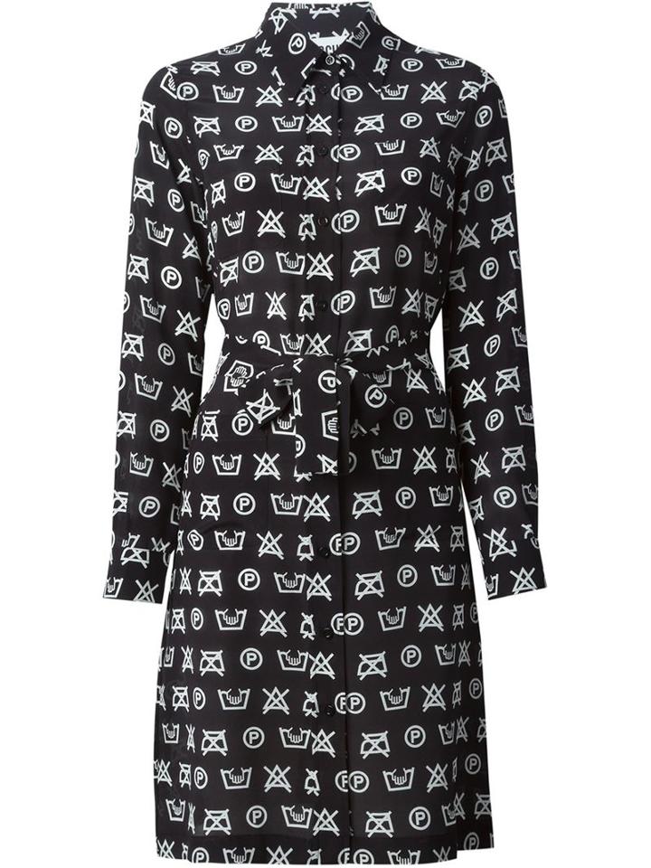 Moschino Symbols Print Shirt Dress, Women's, Size: 44, Black, Silk