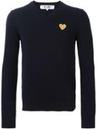 Comme Des Garçons Play Embroidered Heart Sweater, Men's, Size: Large, Blue, Wool
