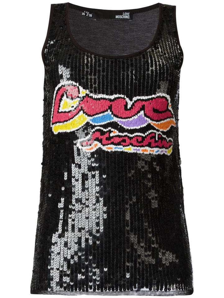 Love Moschino Sequinned Logo Tank, Women's, Size: 38, Black, Polyamide/viscose/polyester