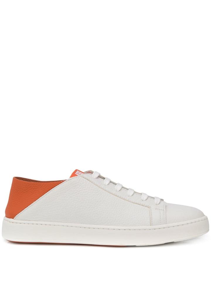 Santoni Orange Leather Sneaker - White