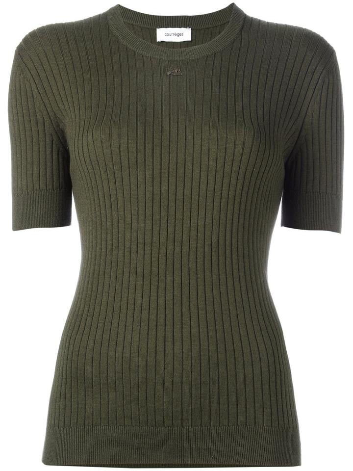 Courrèges Ribbed Knit T-shirt, Women's, Size: 1, Green, Cotton/cashmere