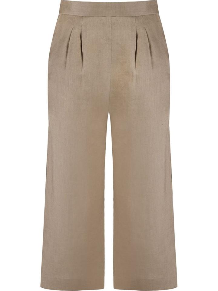 Andrea Marques Wide Leg Cropped Trousers, Women's, Size: 44, Green, Linen/flax