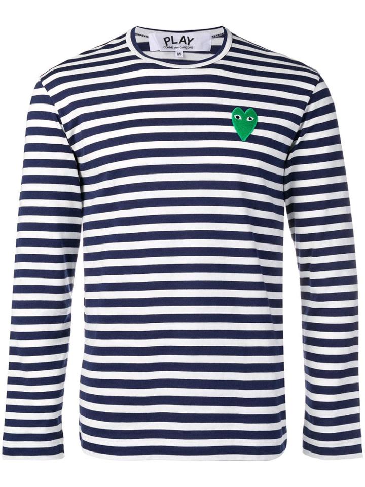 Comme Des Garçons Play Heart Patch Striped Sweatshirt - Blue