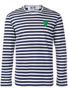 Comme Des Garçons Play Heart Patch Striped Sweatshirt - Blue