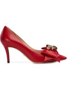 Gucci Leather Mid-heel Pump With Bow - Red
