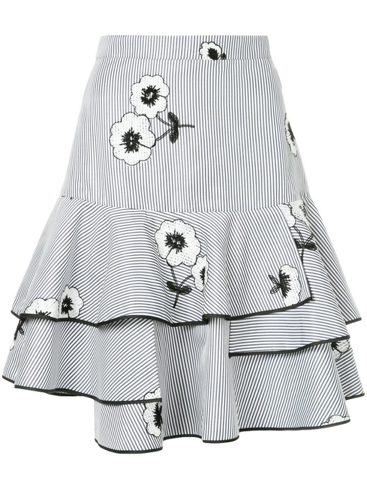 Huishan Zhang Floral Striped Full Skirt - Blue