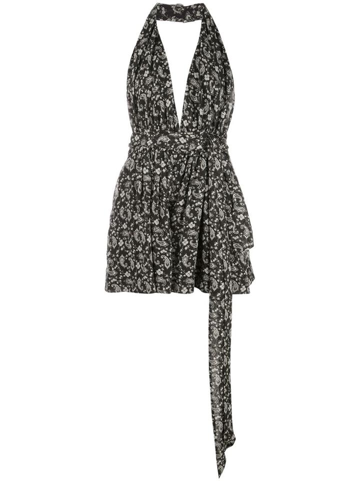 Saint Laurent Paisley Print Halterneck Dress - Black