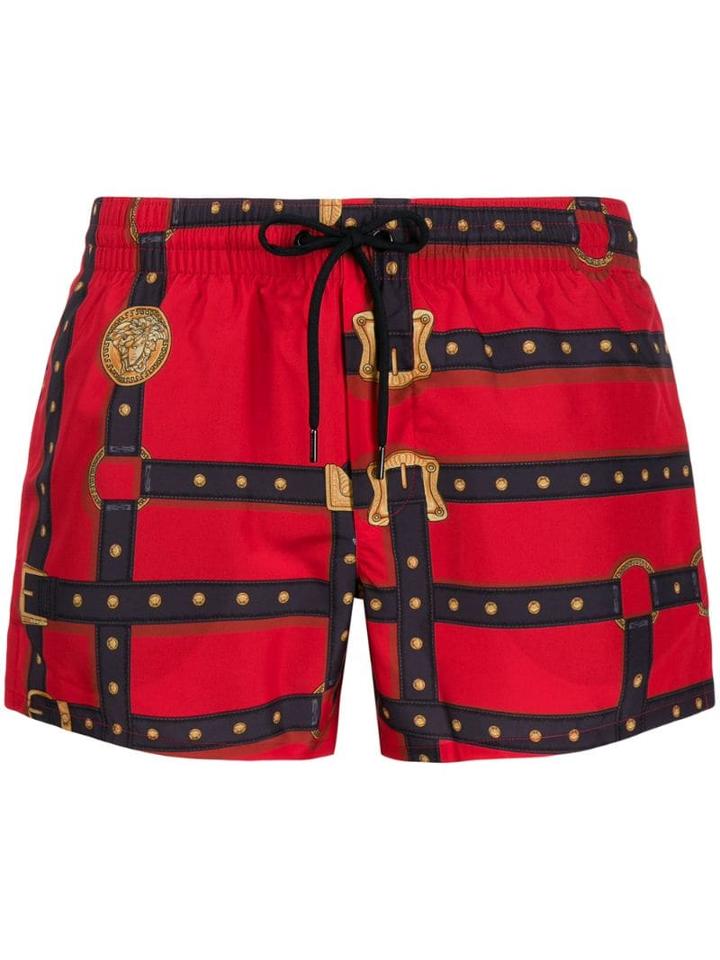 Versace Harness Print Swim Shorts - Red