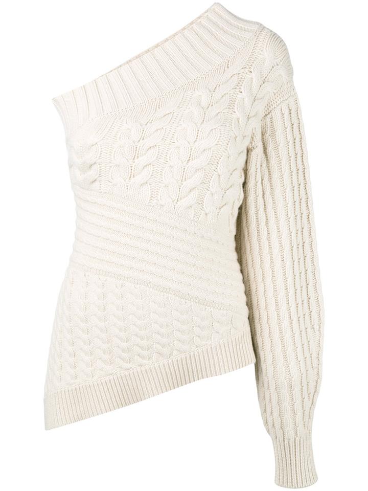 Burberry - Cable Knit Asymmetric Jumper - Women - Cashmere - L, Nude/neutrals, Cashmere