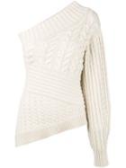 Burberry - Cable Knit Asymmetric Jumper - Women - Cashmere - L, Nude/neutrals, Cashmere