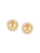 Chanel Vintage Cc Logo Rhinestone Clip-on Earrings
