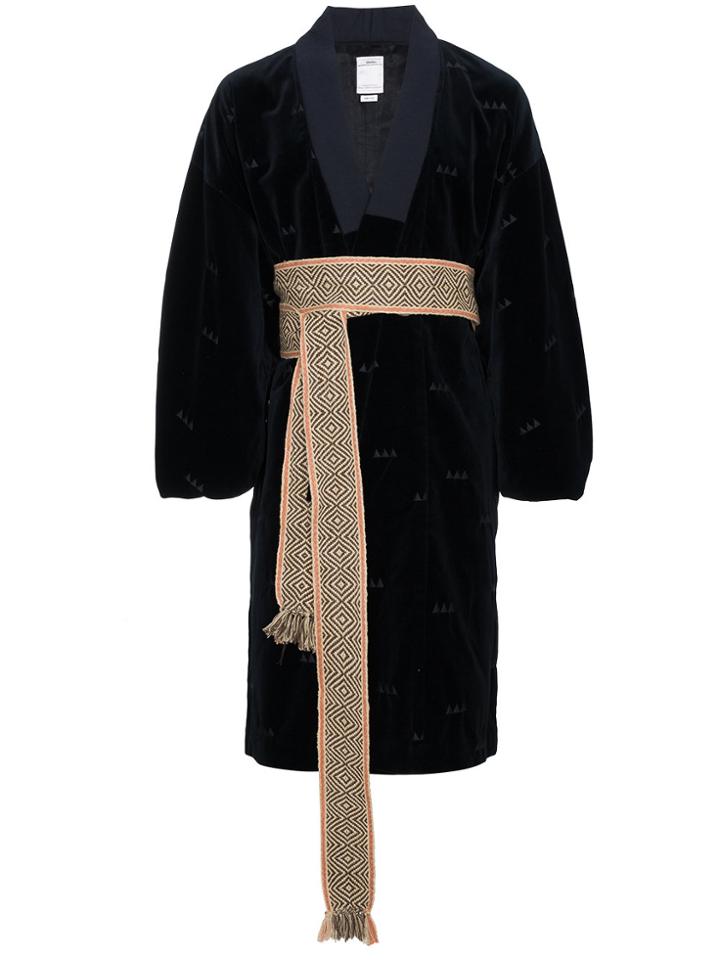 Visvim Yukata Velvet Belted Coat - Blue