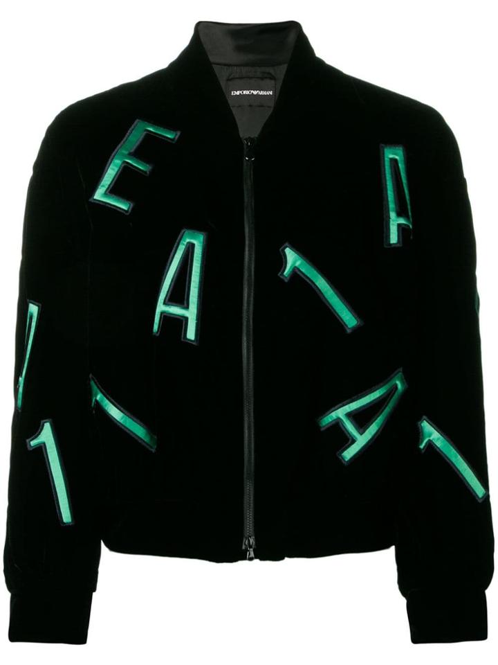 Emporio Armani Letters Embellished Bomber Jacket - Black