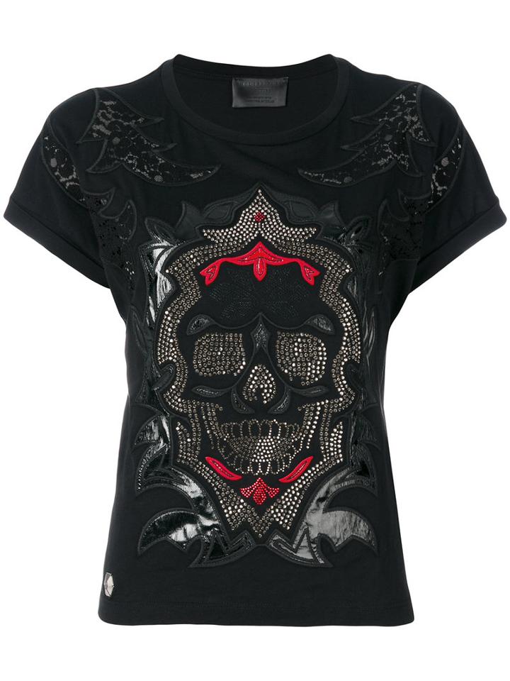 Philipp Plein - Embellished Skull T-shirt - Women - Cotton/polyamide/viscose - S, Black, Cotton/polyamide/viscose