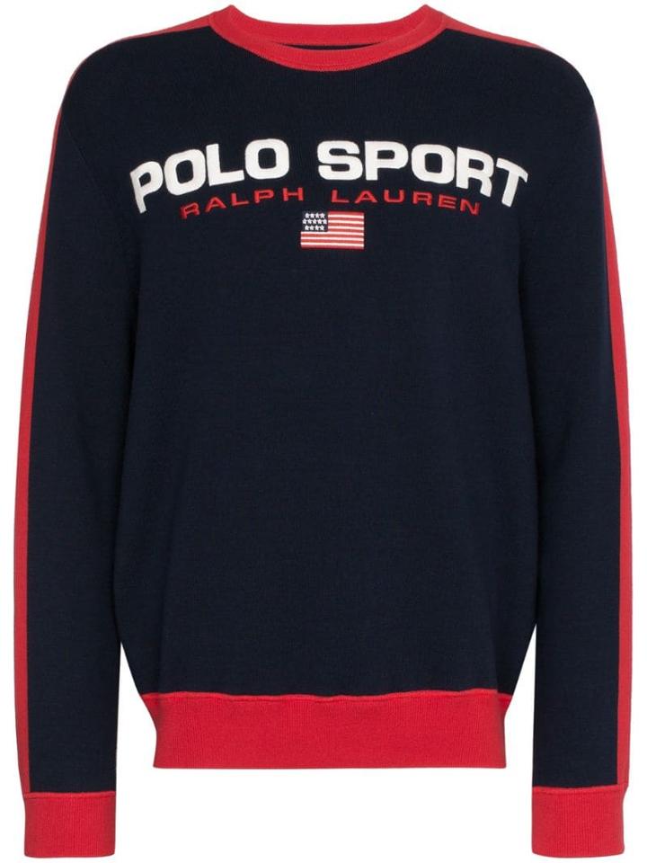 Polo Ralph Lauren Contrast-stripe Logo Sweatshirt - Blue