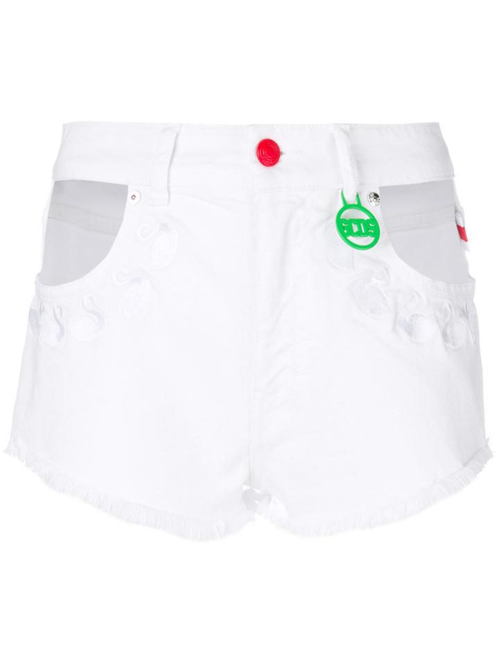 Gcds Embroidered Flamingos Denim Shorts - White