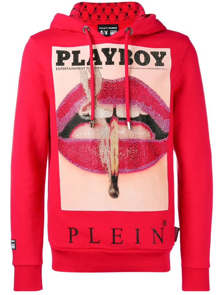 Philipp Plein Philipp Plein X Playboy Printed Crystal Hoodie - Red
