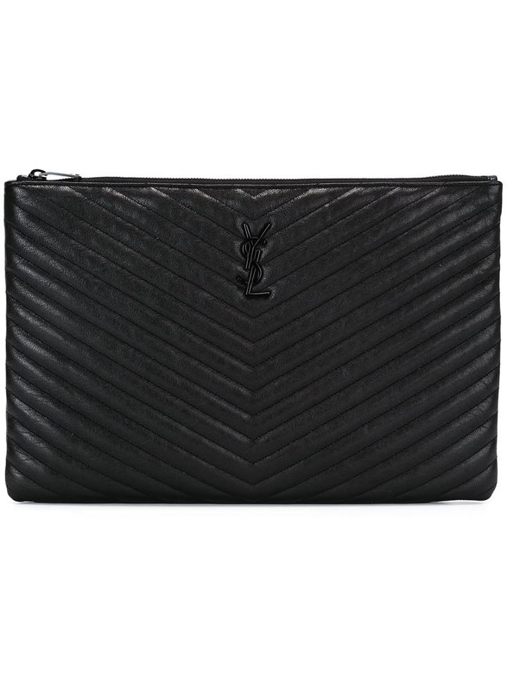 Saint Laurent 'monogram' Pouch, Men's, Black, Sheep Skin/shearling